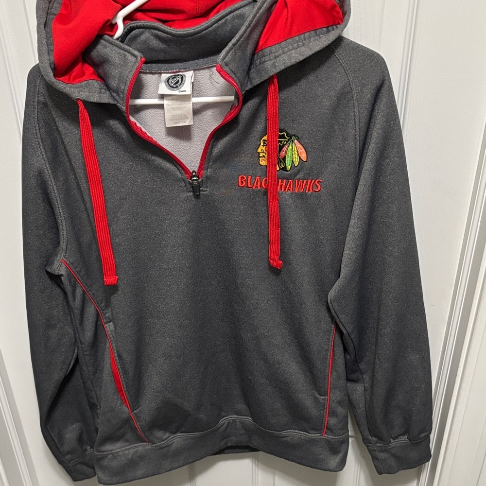 NHL Blackhawks Gray and Red Zip-Up Sweater